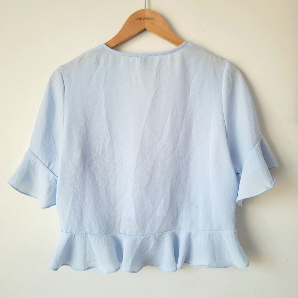 Princess Polly Felicity Sinclair Tie Front Top Baby Blue Size 8 Ruffle Sleeve - Picture 5 of 11